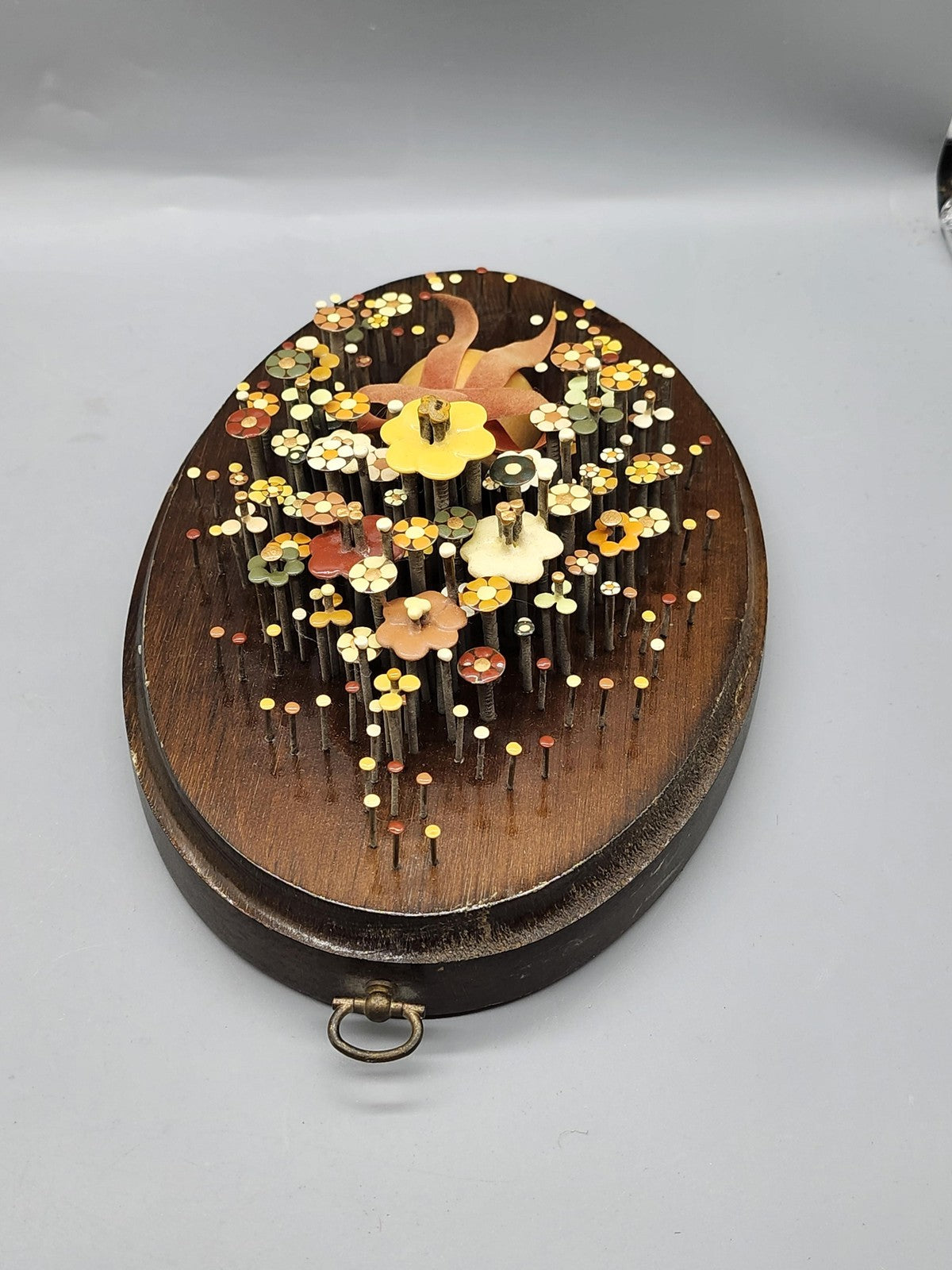 Vintage Pol-O-Craft Pauline Owens Original Nail Flower Bouquet Mixed Media 1983