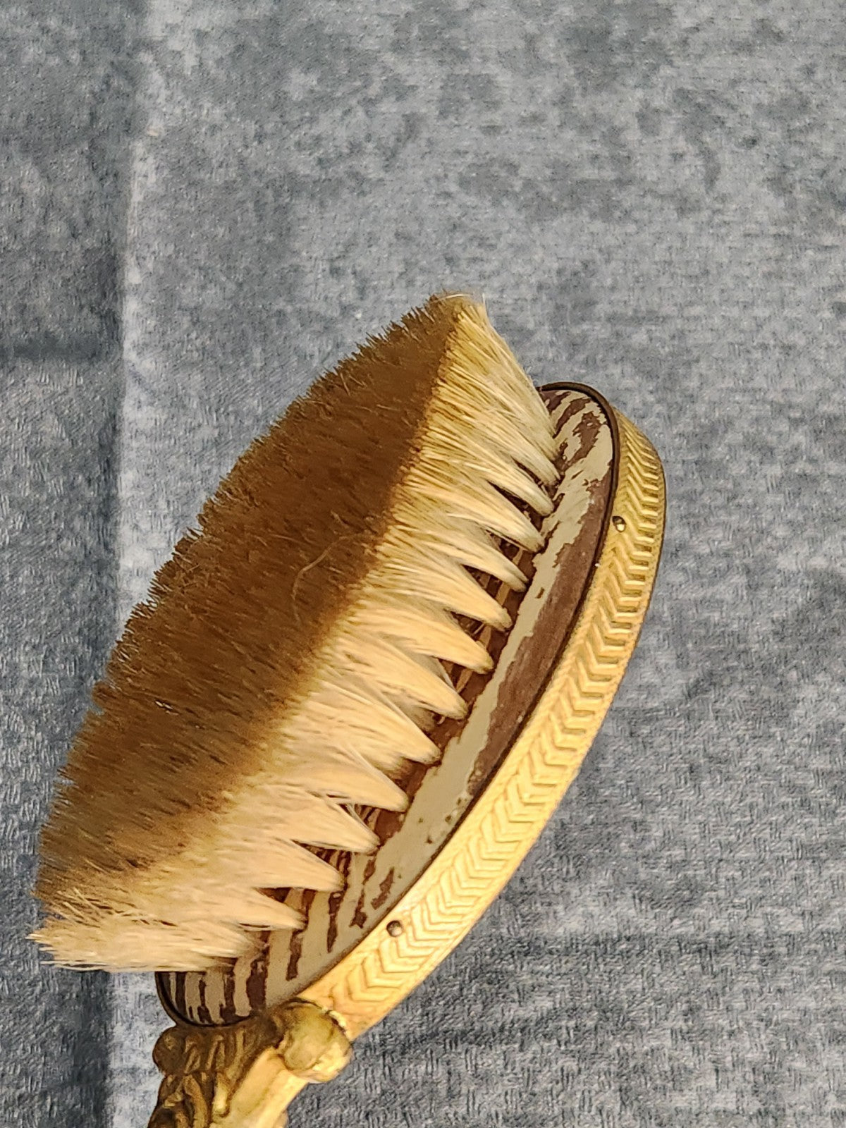 Vintage Vanity Hair Brush Floral Enamel Gold Tone Ornate Handle Victorian Style