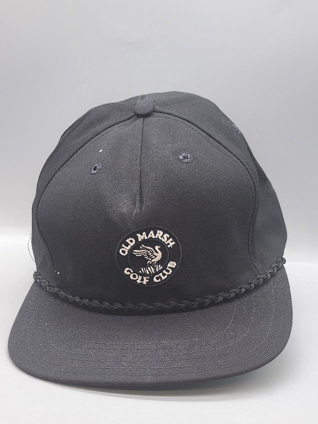Vintage New Era Old Marsh Golf Club Hat Cap Snap Back Mens Large Black Rope 80s