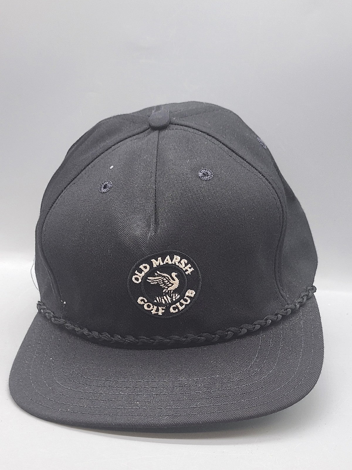 Vintage New Era Old Marsh Golf Club Hat Cap Snap Back Mens Large Black Rope 80s