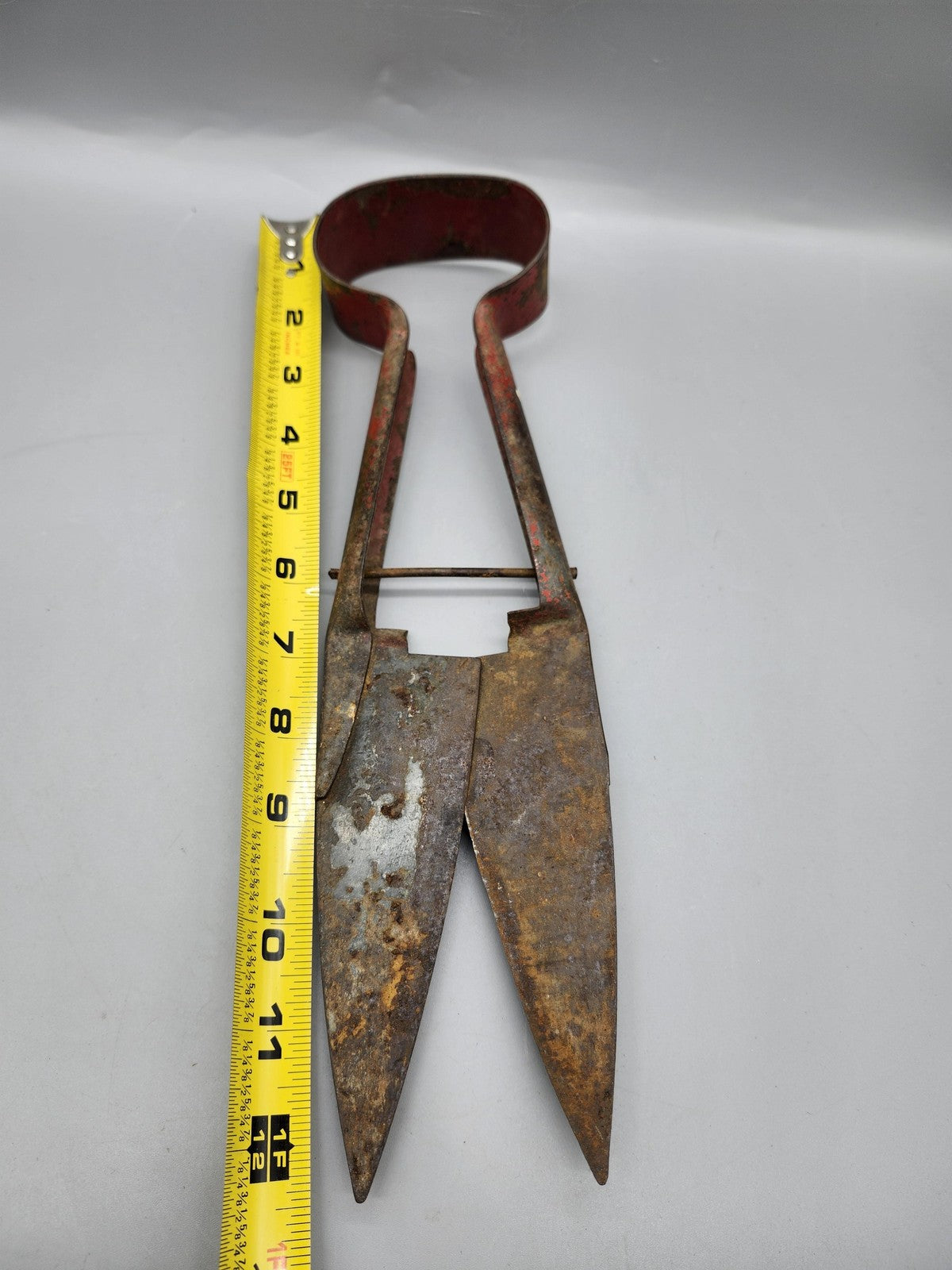 Vintage Metal Sheep Shears Red Handle Primitive Farm Tool Rustic Decor