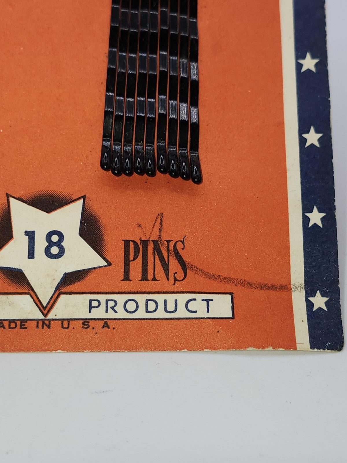 Vintage Betsy Ross Rubber Tipped Bob Pins Card 18 Black Hair Clips USA