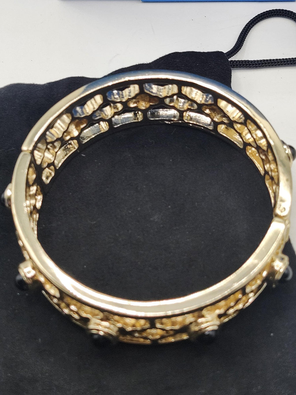 R.J. Graziano Gold Tone Bangle Bracelet Black Cabochon Openwork Jewelry Gift