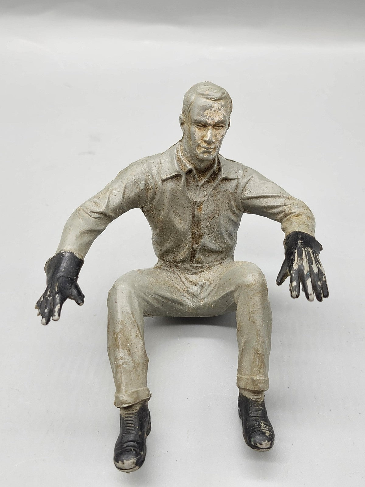 Vintage Gray Driver Action Figure Seated Plastic Toy Loose Black Gloves