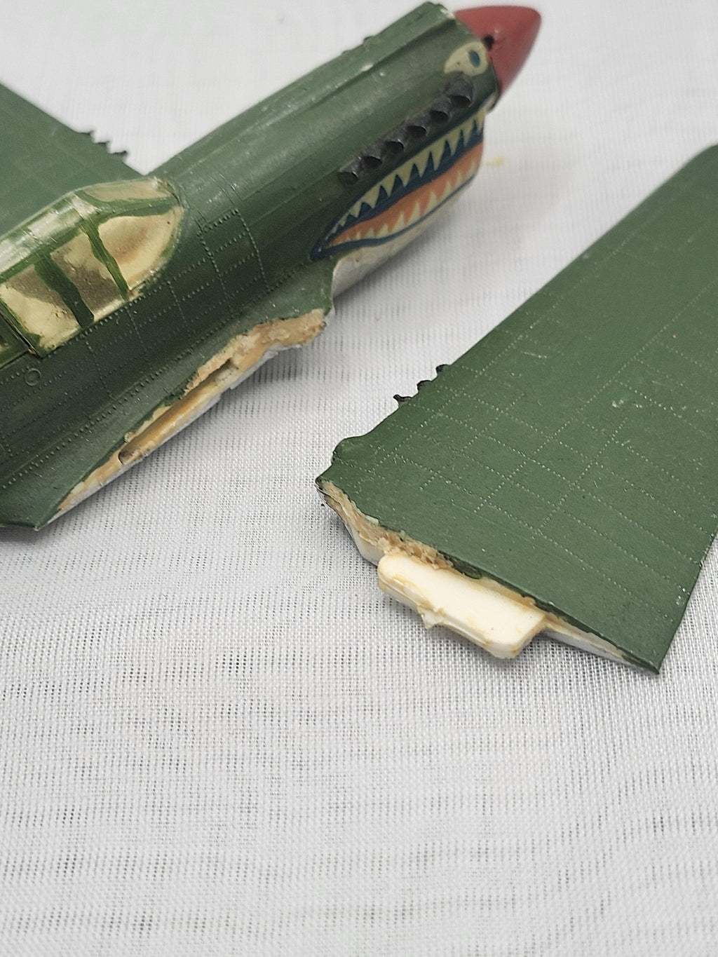 Vintage Zamak Military Airplane Toy Small Green Fighter Shark Mouth Parts Repair