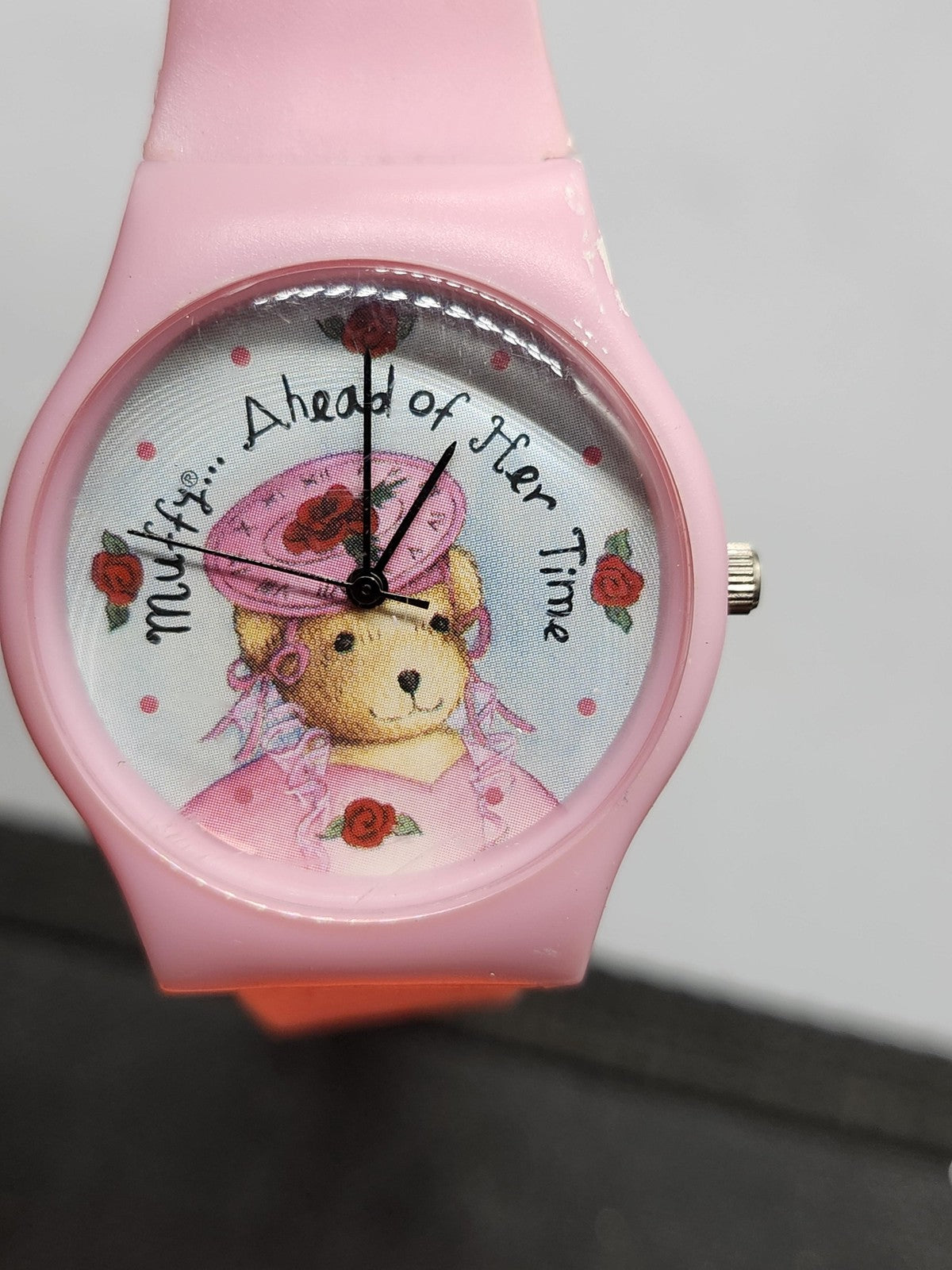 Girls Pink Muffy Ahead Of Her Time Bear Watch Plastic Band Analog Wristwatch