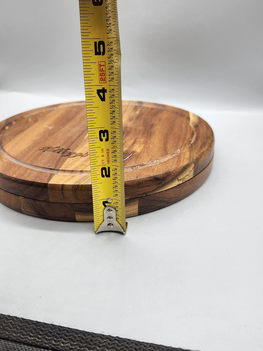 Kellogg's Wood Cheese Board Set Medium Brown Round Grooved Stainless Knives 5pc