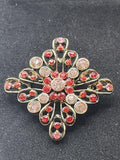 Gold Tone Pink Rhinestone Flower Brooch Pin Openwork Costume Jewelry Gift