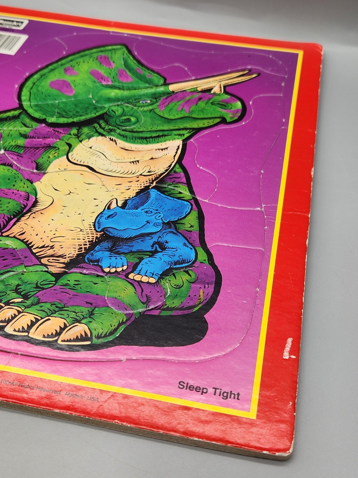 1993 RoseArt Triceratops Puzzle Wall Plaque Vintage Dinosaur Nursery Decor USA