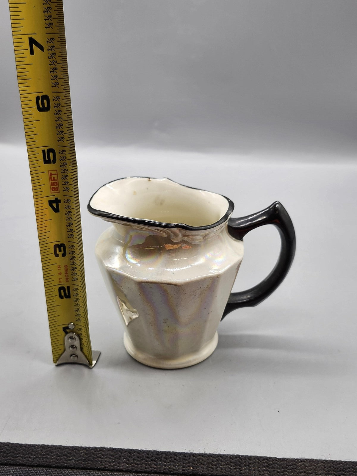 Vintage Unmarked White Ceramic Creamer Black Handle Art Deco Czechoslovakia
