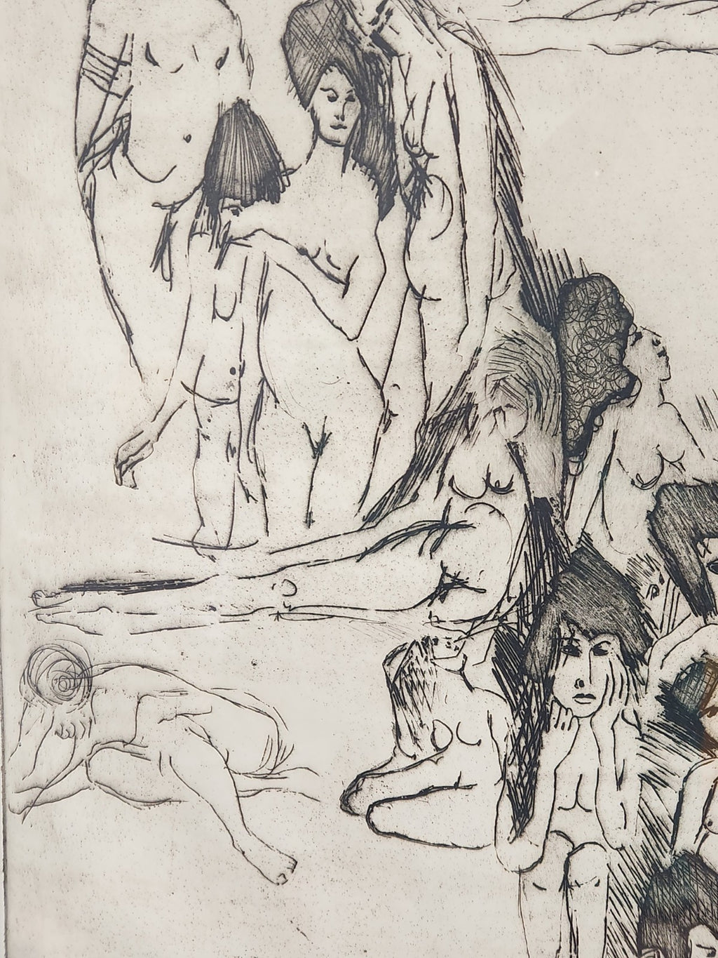 Original 1964 Proof Etching Signed T Geiger Nude Figure Mid Century Modern Art