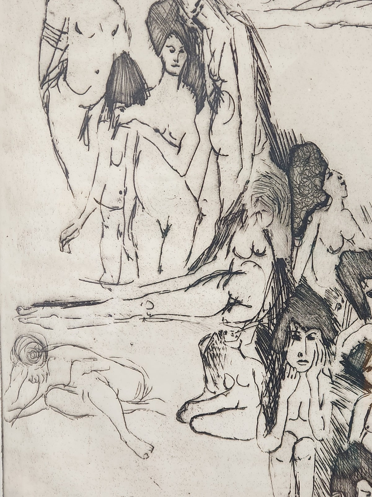 Original 1964 Proof Etching Signed T Geiger Nude Figure Mid Century Modern Art