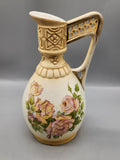 Vintage Austria Porcelain Floral Ewer Pitcher Hand Painted Roses Gold Gilt...