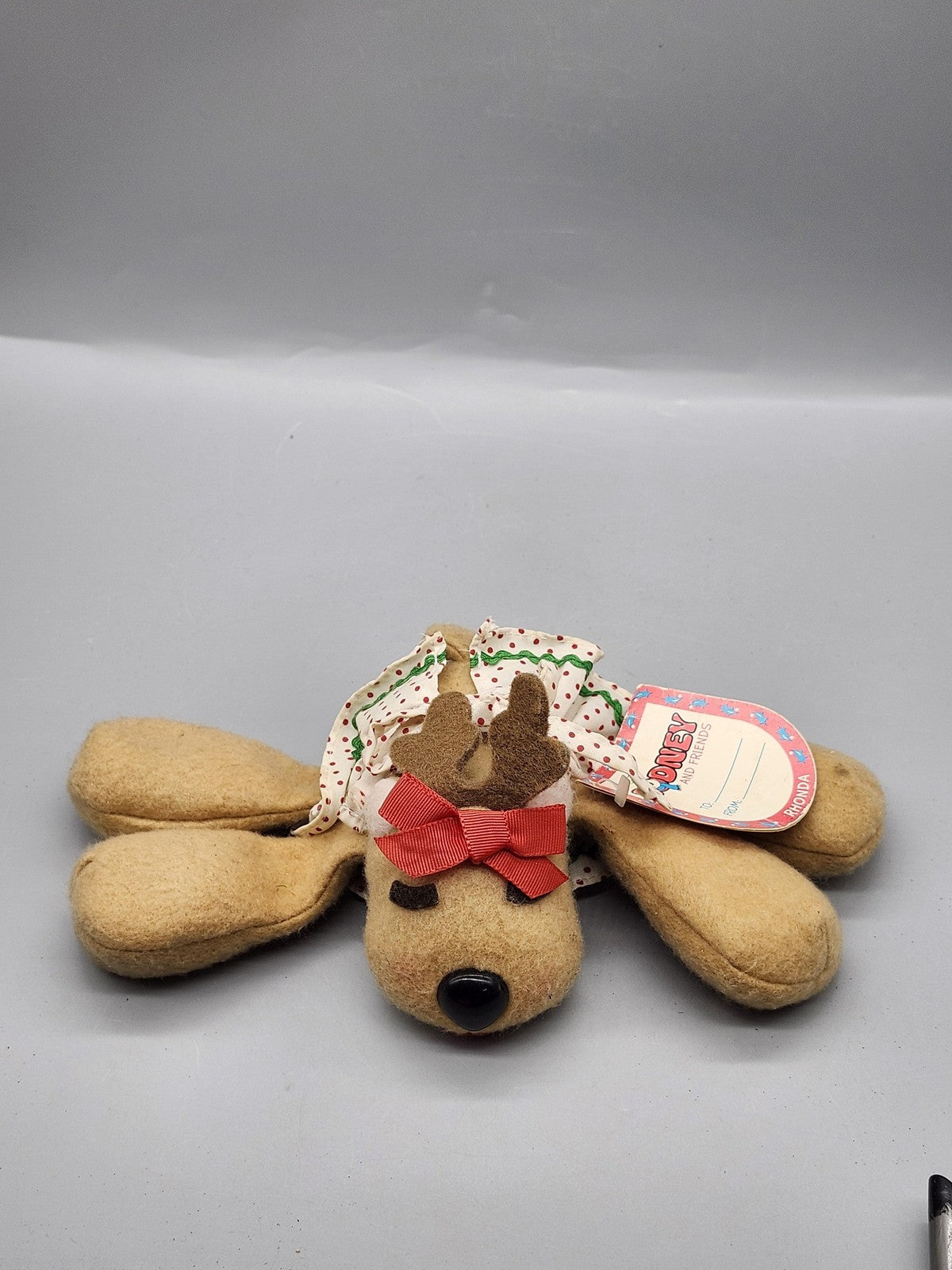 Pound Puppies Brown Christmas Reindeer Dog Plush Stuffed Animal Small Bow Cute