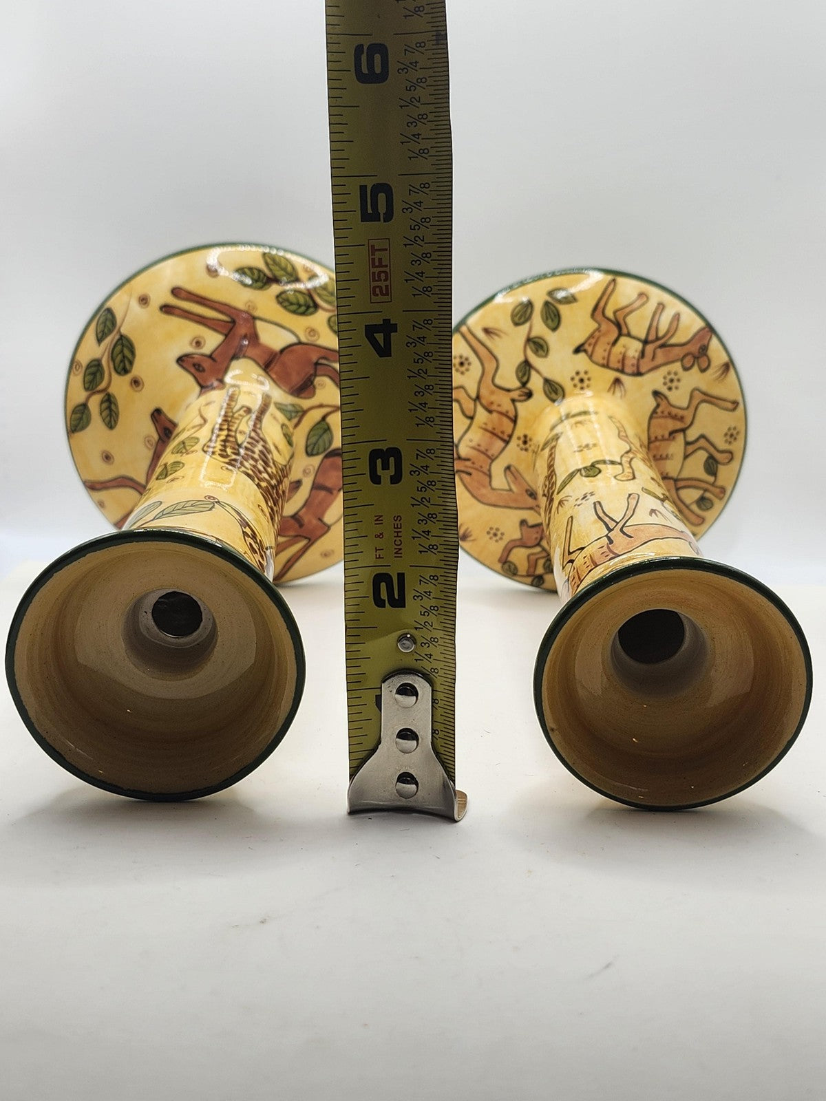 Vintage Handmade Giraffe Candlestick Holder Pair Beige Ceramic African Art Decor