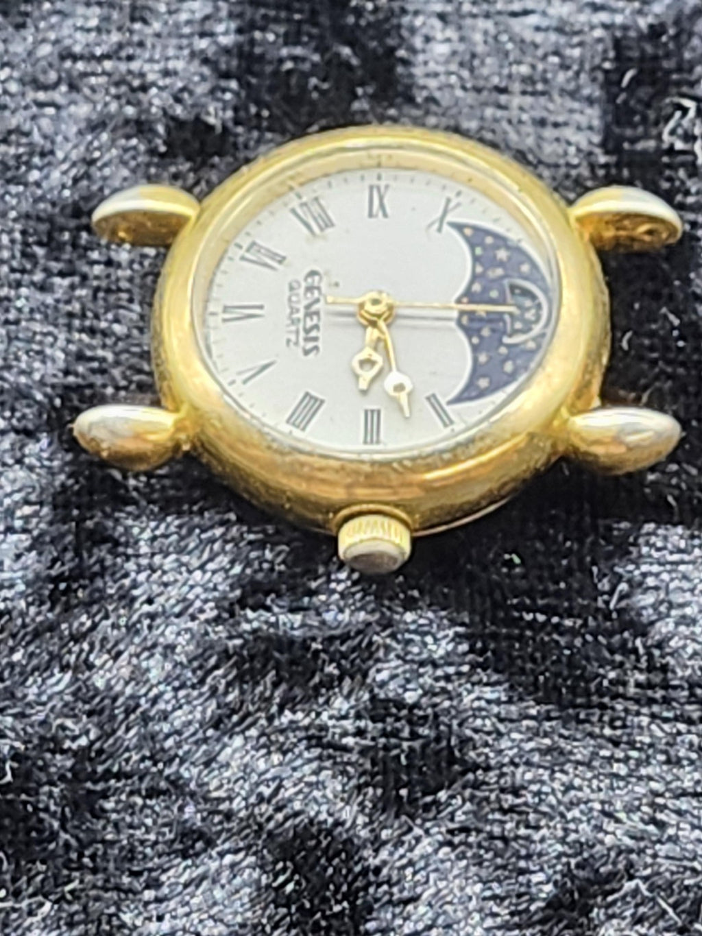 Genesis Watch Womens Gold Tone Quartz Roman Numeral Moon Dial Parts Repair