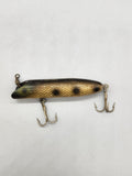Vintage Artlure Wooden Fishing Lure Crackle Finish Black Gold Dual Treble Hooks