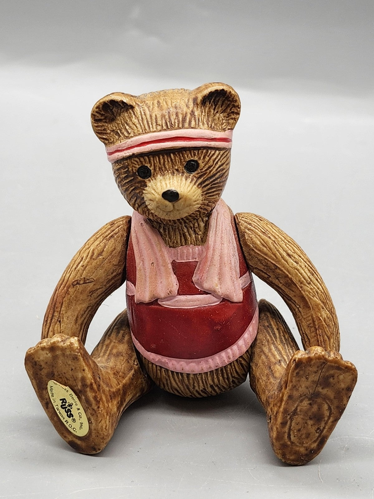 Vintage Russ Bear Figurine Jogger Athletic Headband Towel Brown Resin Decor