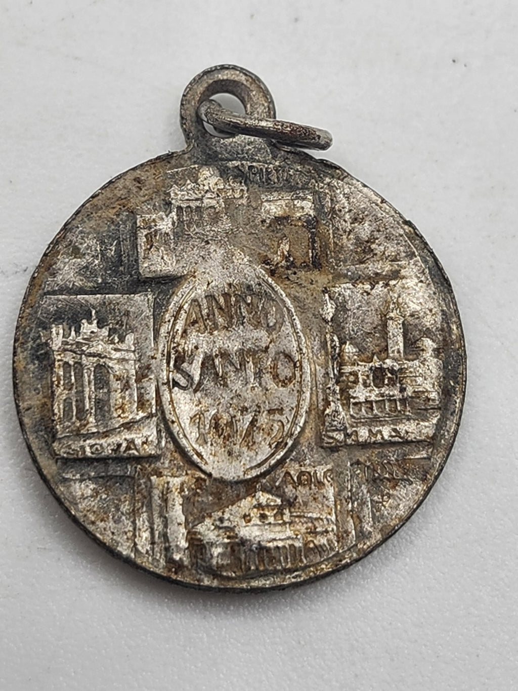 Vintage Anno Santo 1975 Paulus VI Catholic Medal Pendant Silver Tone Jewelry