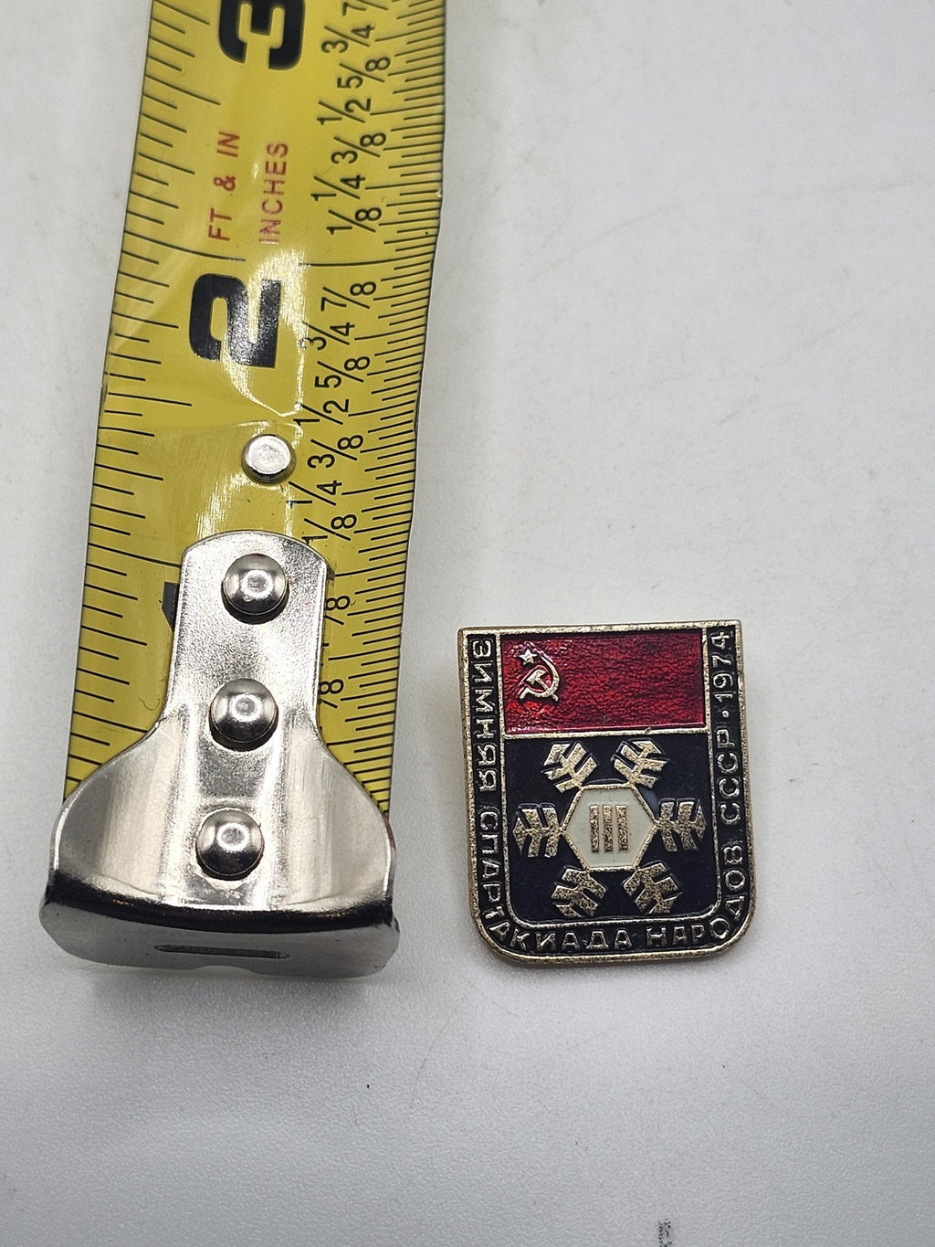 Vintage USSR Winter Spartakiad Sports Lapel Pin 1974 Red Black Enamel Badge