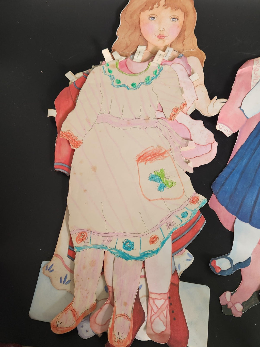 Vintage 1988 LVC Large Girl Paper Doll Stand Clothes Outfits Lot Cardboard