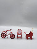 Miniature Red Metal Bicycle Rocking Chair Baby Carriage Toy Lot Dollhouse Decor