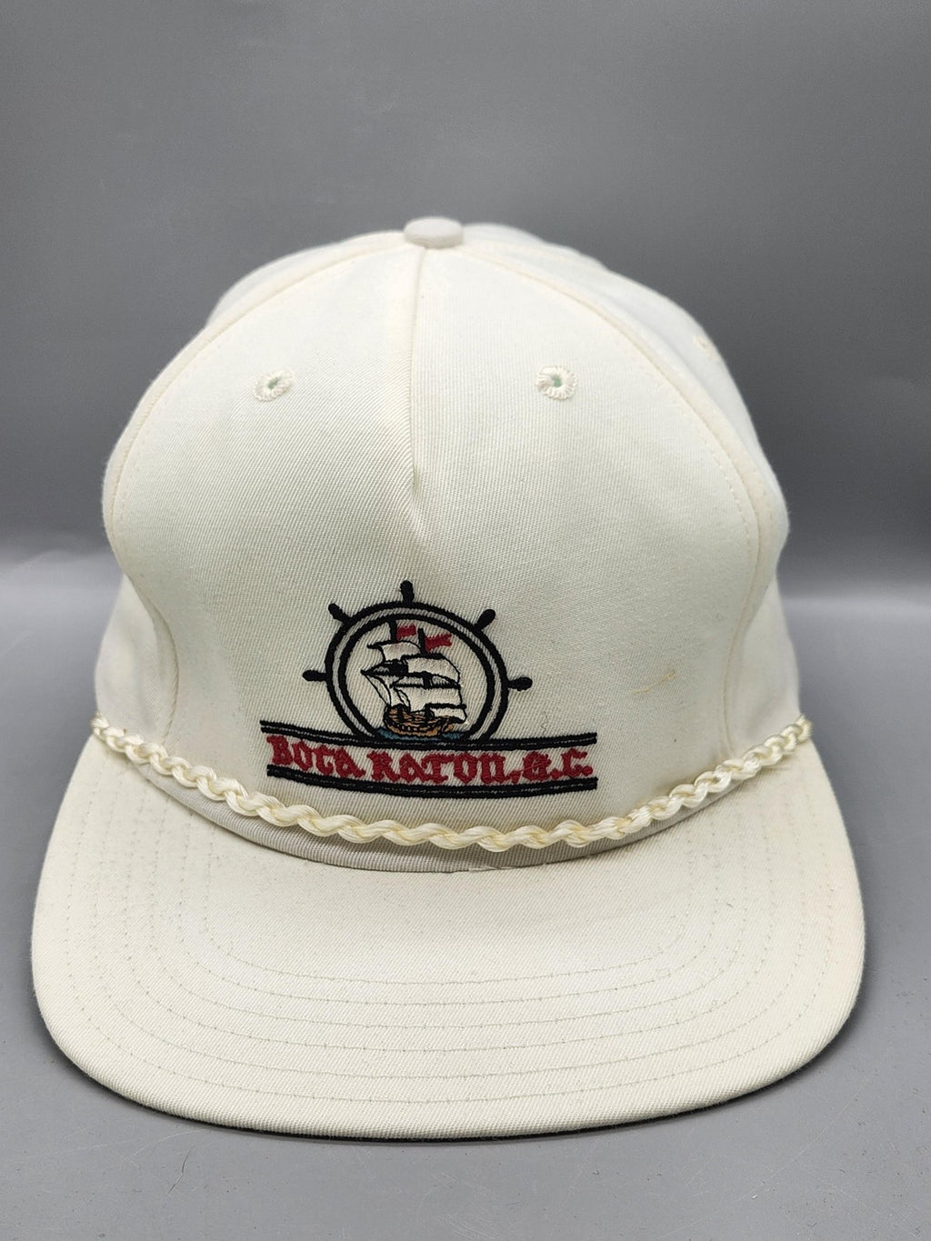 Vintage Boca Raton G.C. New Era Hat Cap Snap Back Mens L White Rope 80s