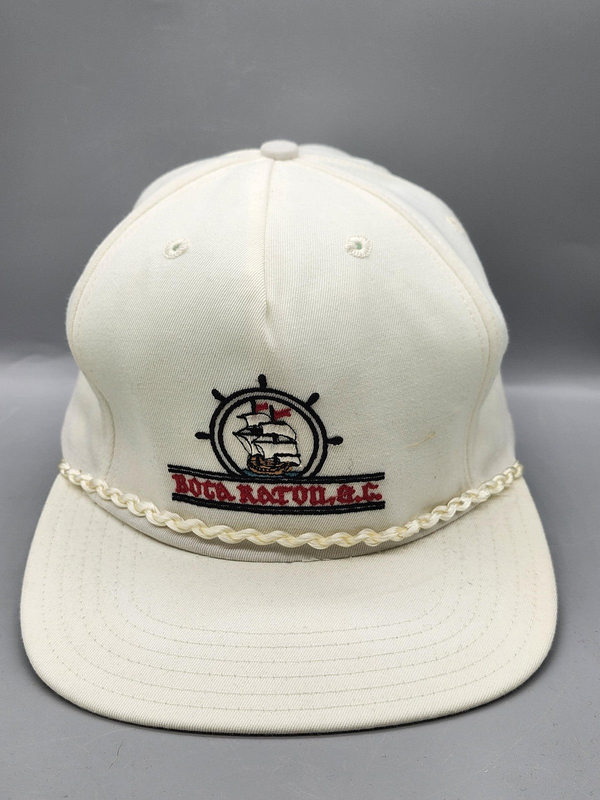 Vintage Boca Raton G.C. New Era Hat Cap Snap Back Mens L White Rope 80s