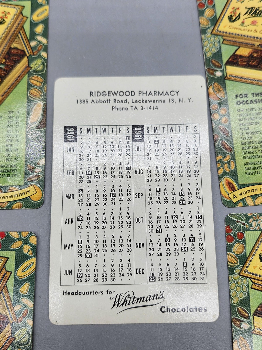 Vintage 1966 Whitman's Chocolates Advertising Calendar Cards Lot 5 Ridgewood