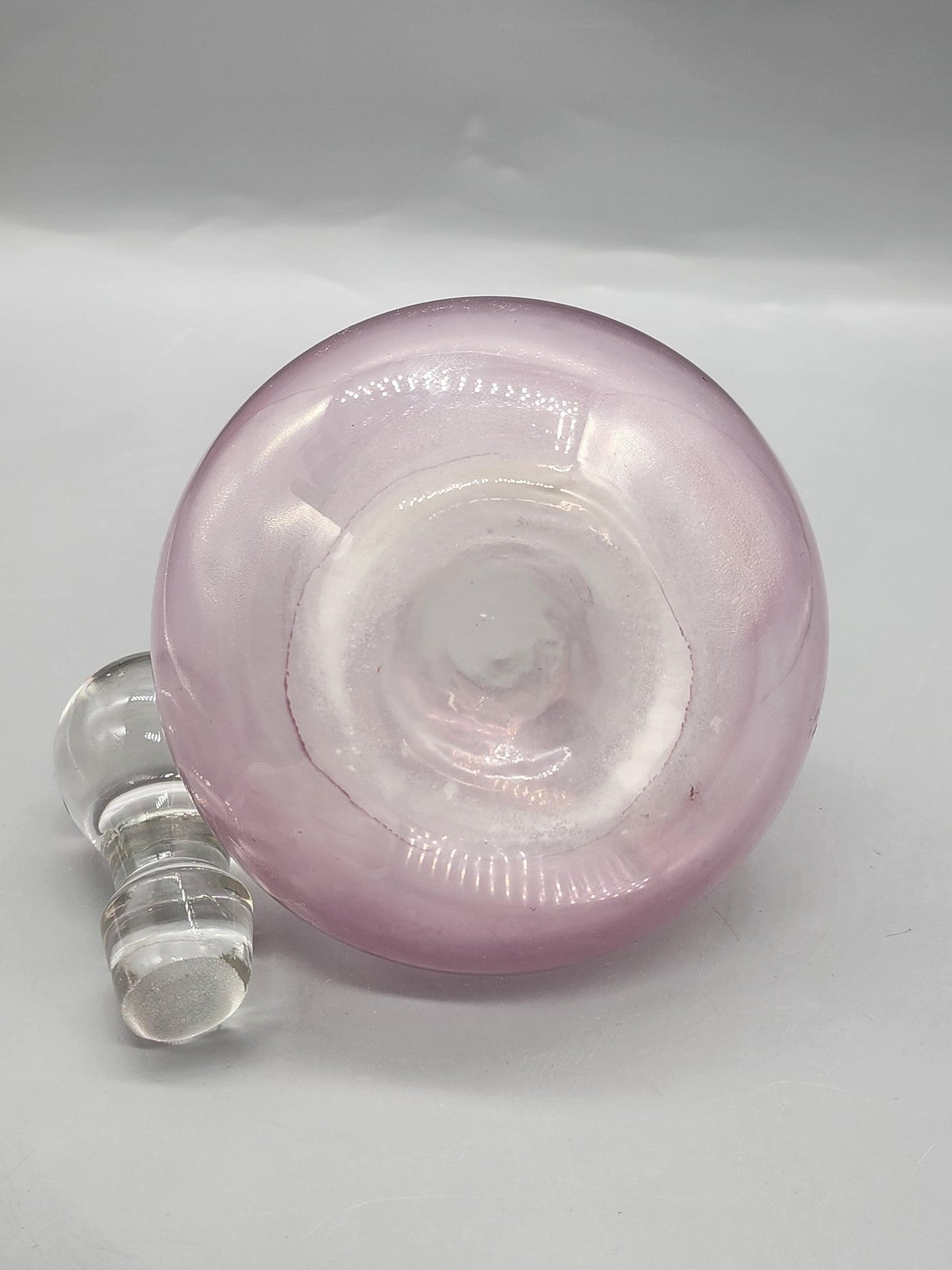 Vintage Pink Iridescent Glass Perfume Bottle Clear Ball Stopper Vanity Decor