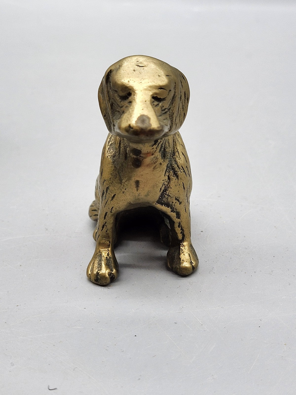 Vintage Brass Dog Figurine Small Sitting Puppy Gold Tone Metal Canine Decor
