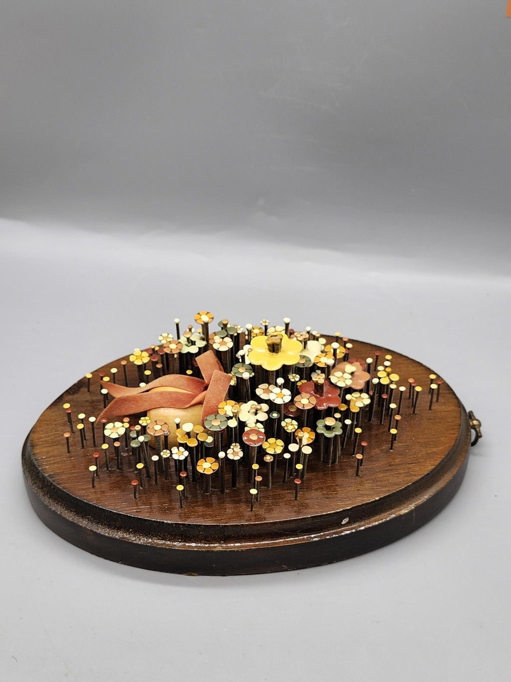 Vintage Pol-O-Craft Pauline Owens Original Nail Flower Bouquet Mixed Media 1983
