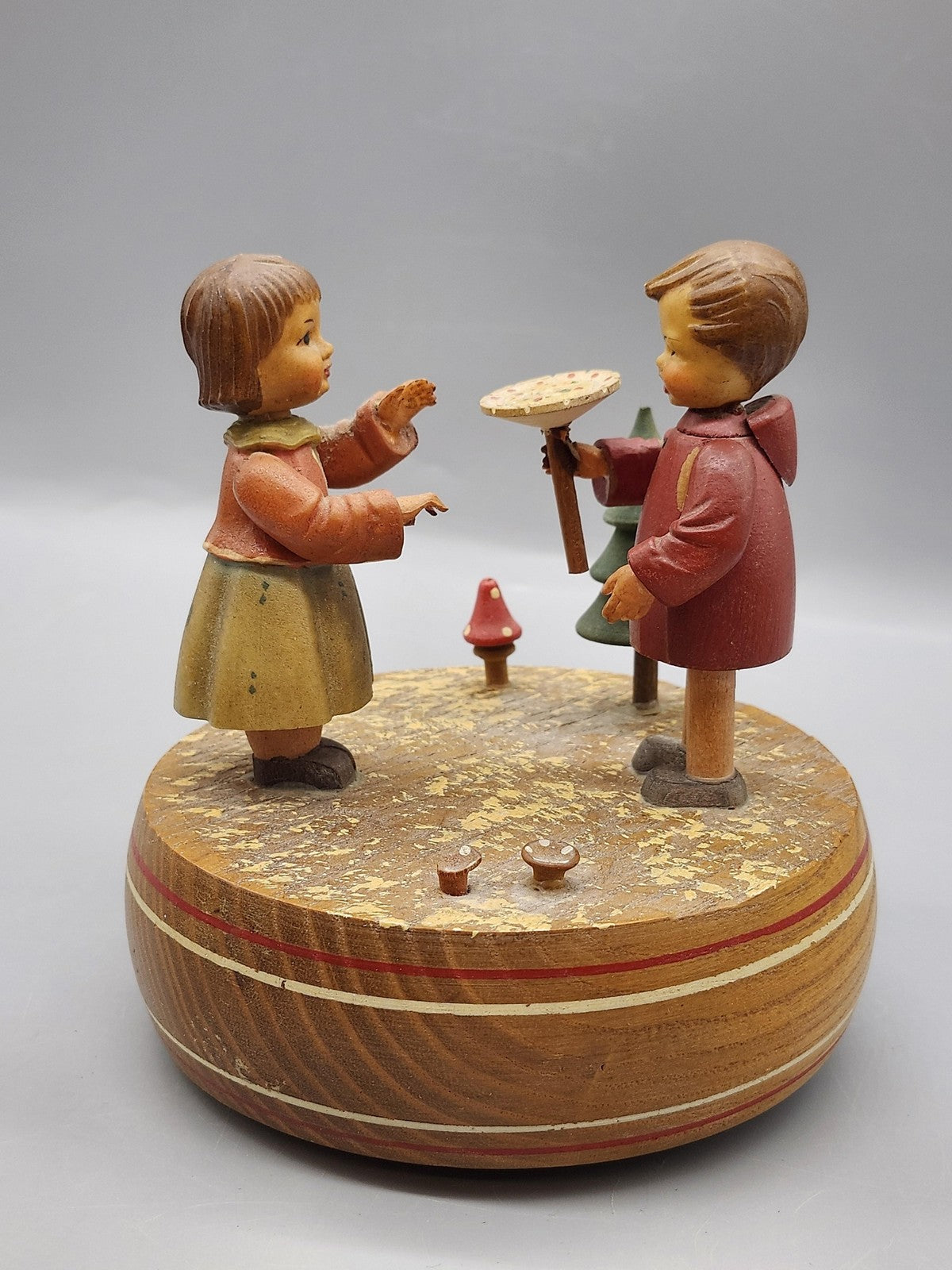 Vintage Thorens Love Story Music Box Children Figurine Wood Switzerland Decor