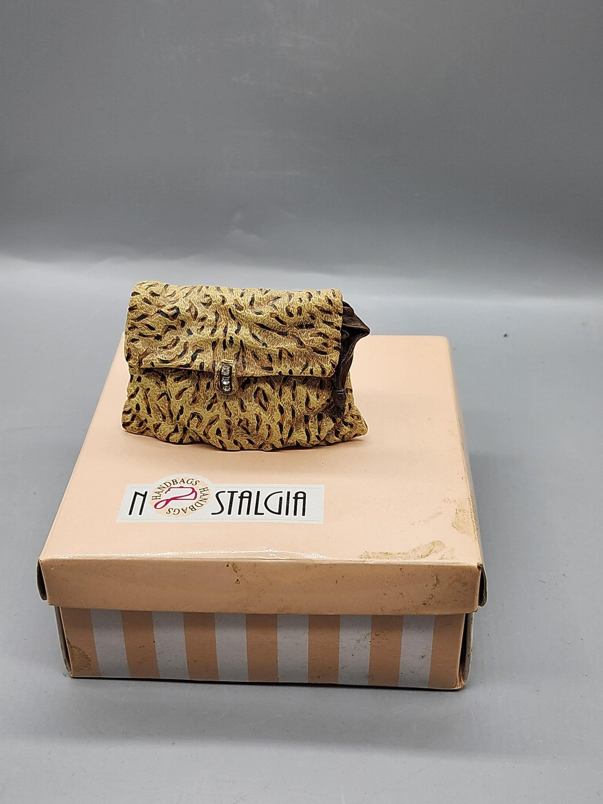 Nostalgia Handbags Leopard Purse Coin Bank Small Yellow Plastic Figurine Decor