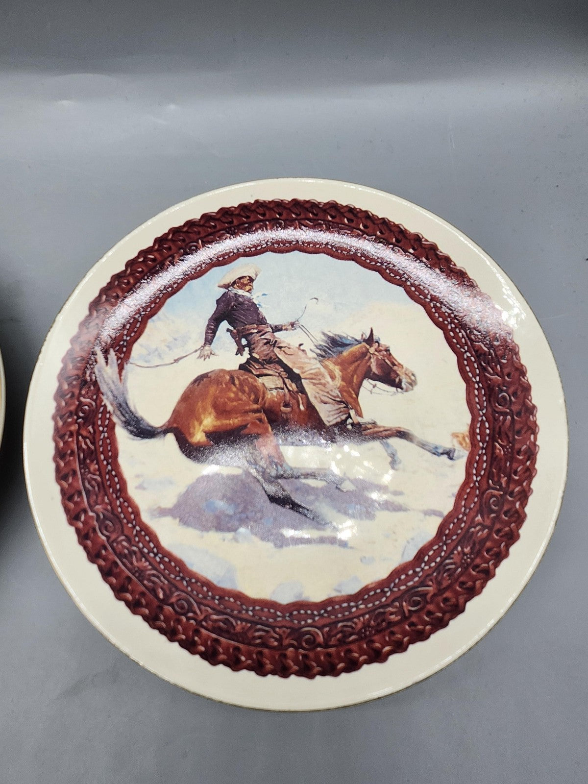 Vintage Enesco The Cowboy Plates Lot 2 Frederic Remington Western Decor