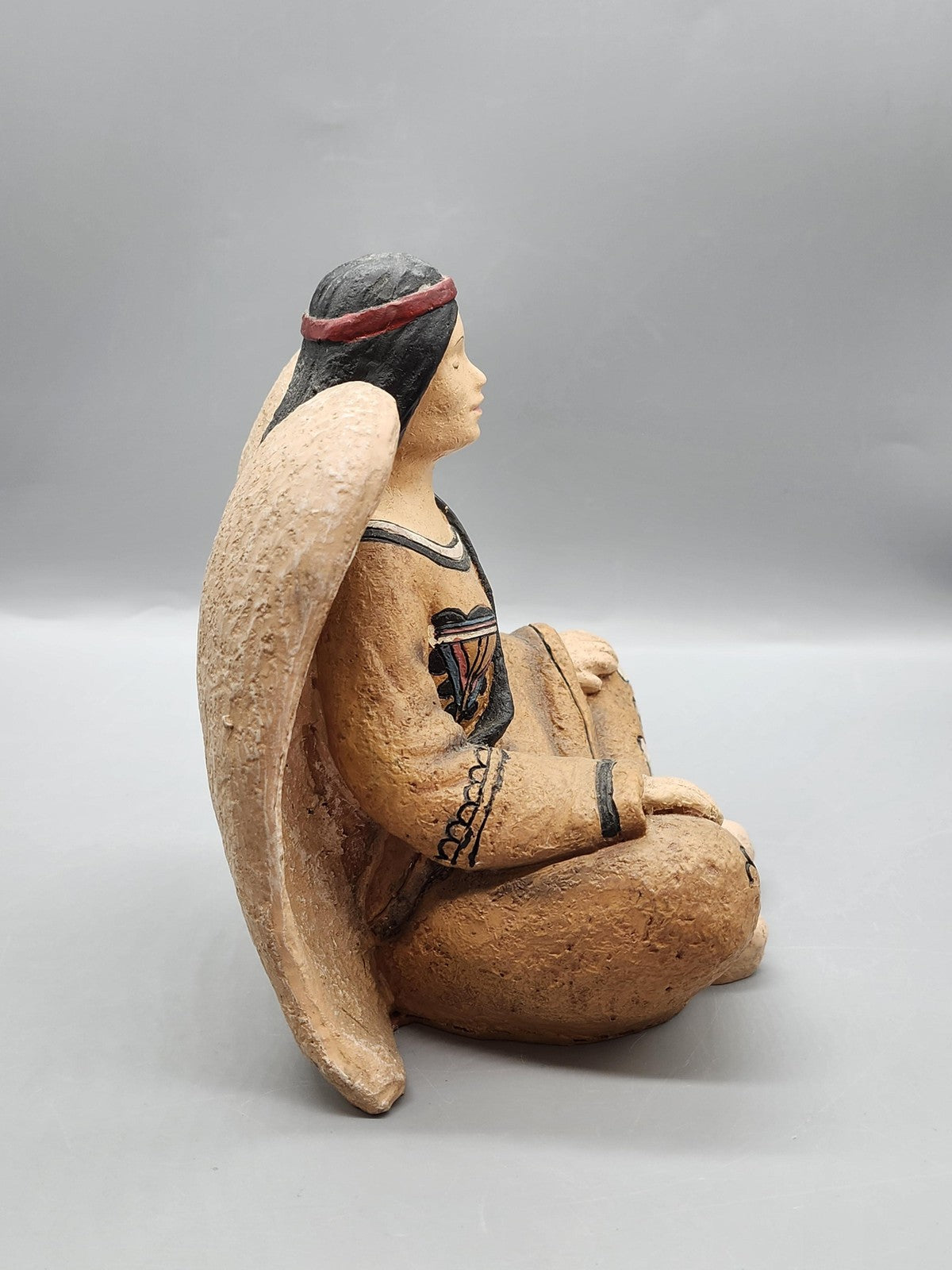 Unmarked Terracotta Archangel Figurine Medium Brown Hand Painted Angel Decor