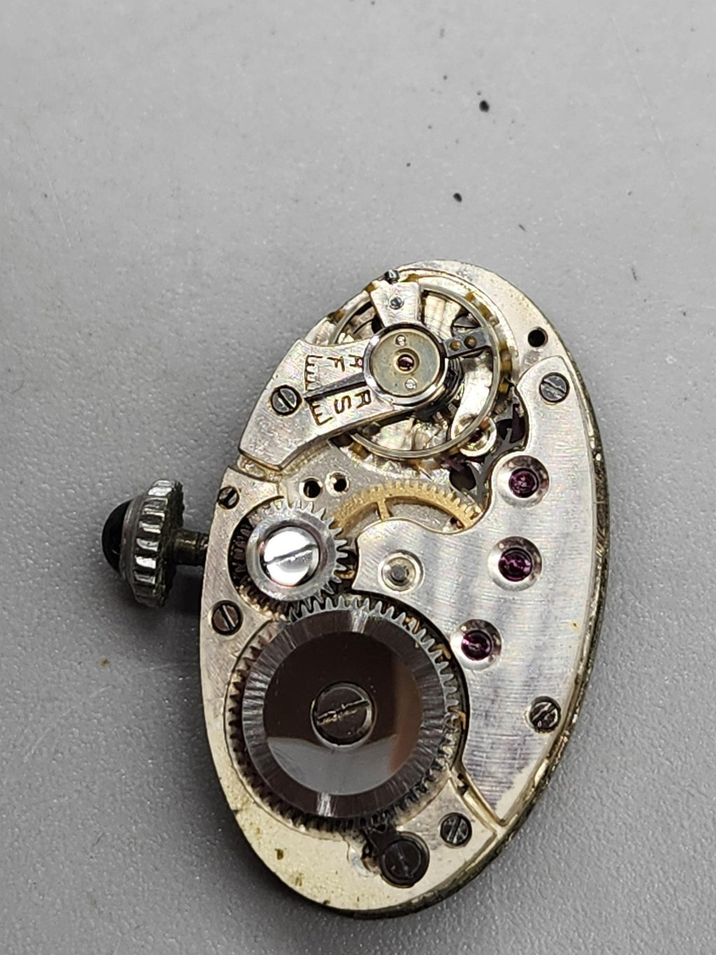 Vintage Womens Manual Wind Watch Oval Silver Tone Yellow Rhinestones For Parts