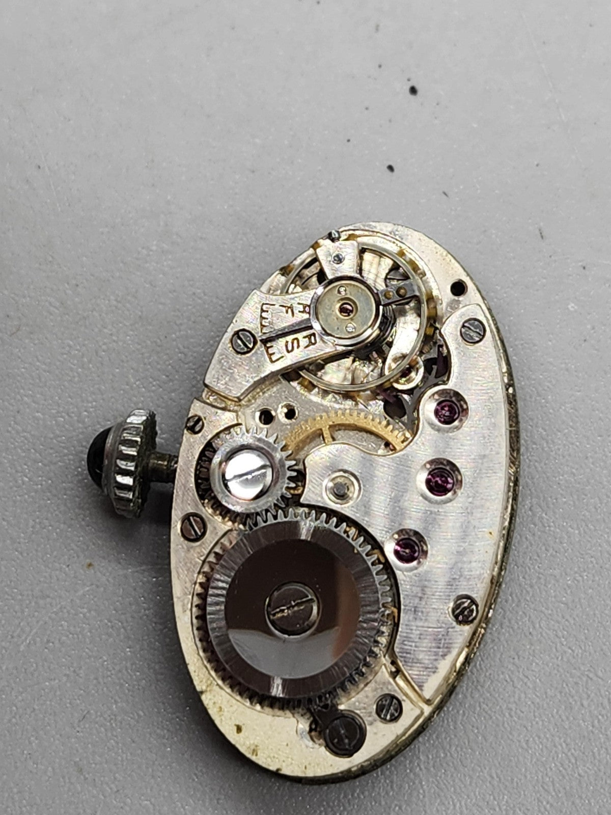 Vintage Womens Manual Wind Watch Oval Silver Tone Yellow Rhinestones For Parts