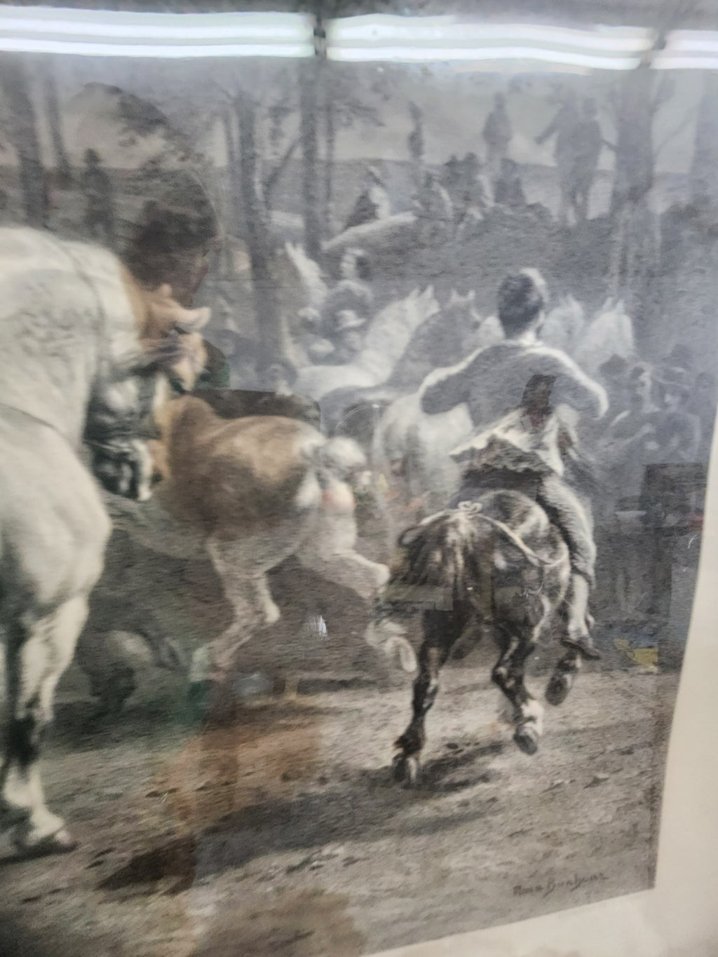 Antique Rosa Bonheur Horse Engraving Print HUGE 50x34 Black Forest Frame C.G....