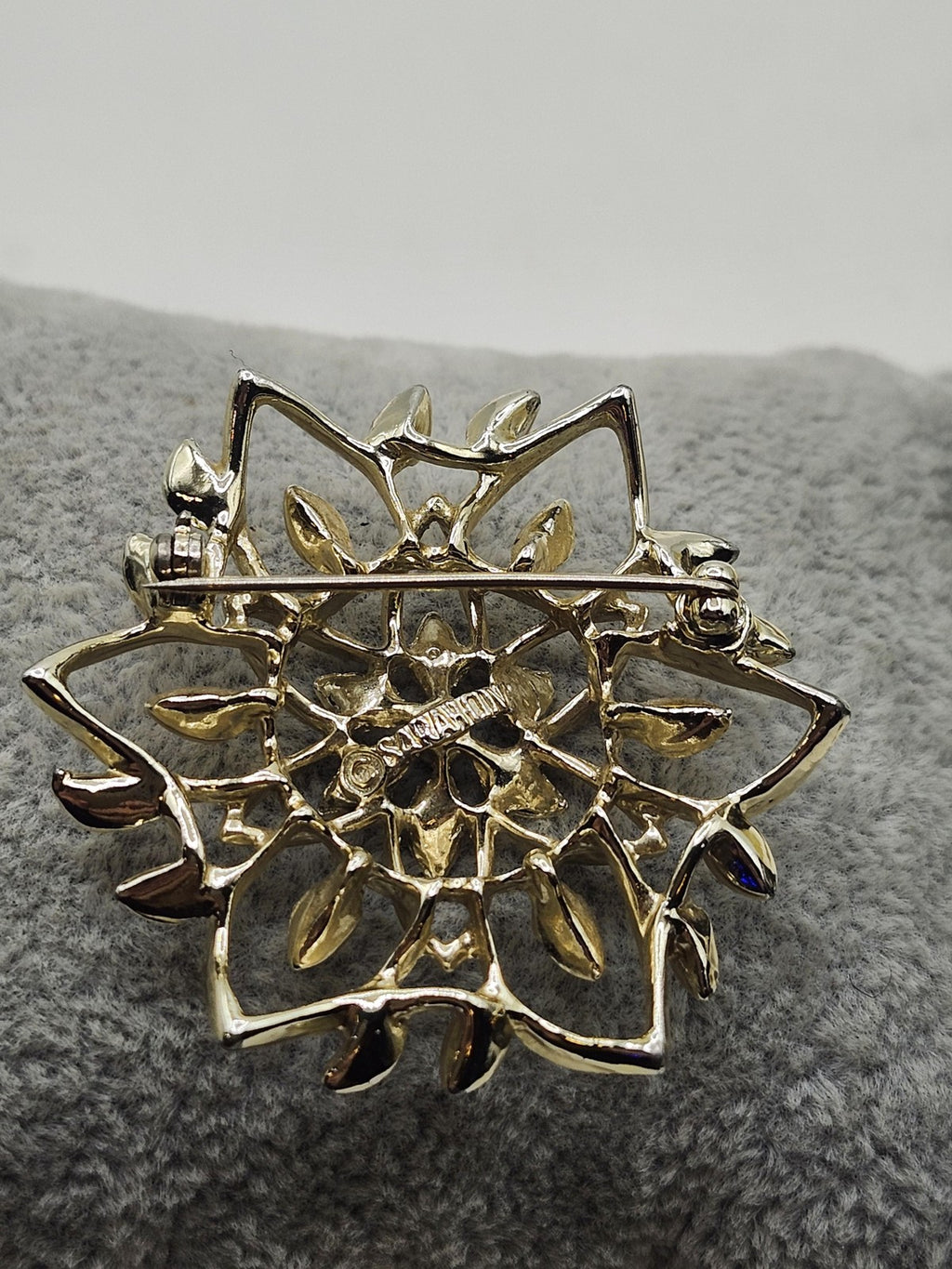 Monet Floral Flower Brooch Pin Gold Tone Layered Petal Openwork Costume Jewelry