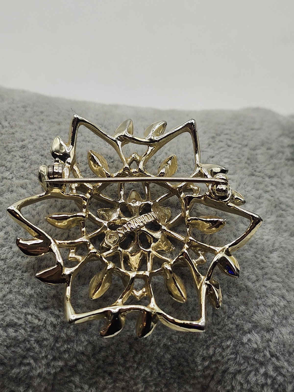 Monet Floral Flower Brooch Pin Gold Tone Layered Petal Openwork Costume Jewelry