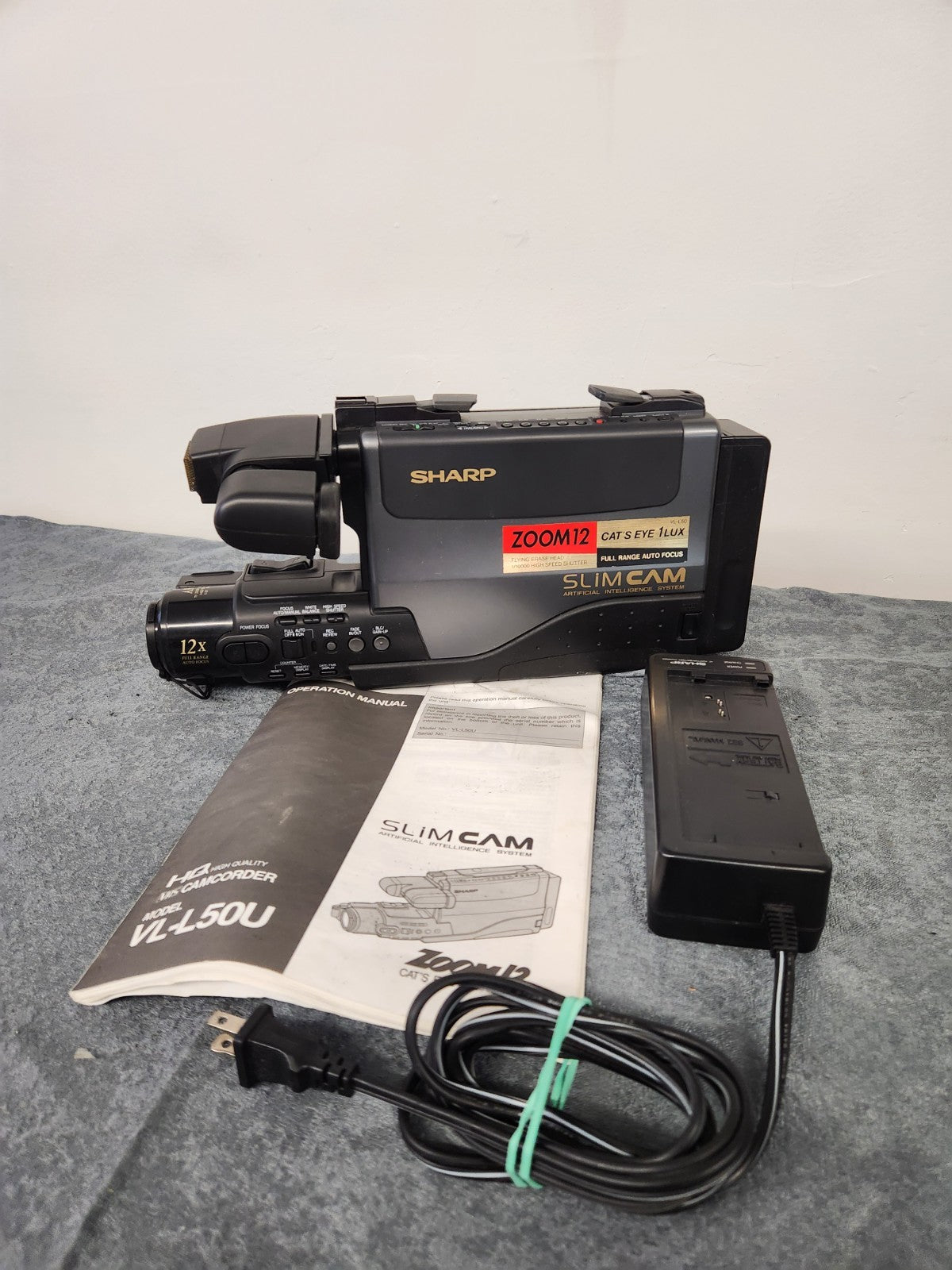 Vintage Sharp VL-L50U SlimCam VHS Camcorder 12x Zoom Untested w/ Charger Manual