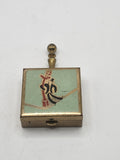 Vintage Art Deco Enamel Compact Pill Box Mint Green Gold Tone Metal Case Vanity