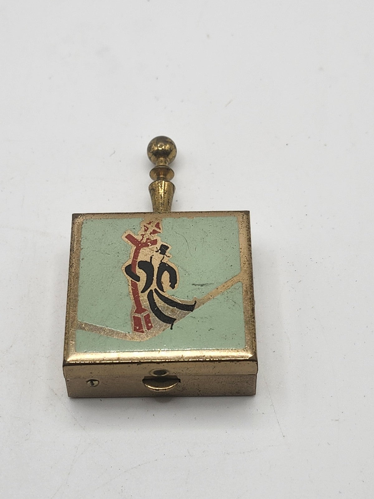 Vintage Art Deco Enamel Compact Pill Box Mint Green Gold Tone Metal Case Vanity