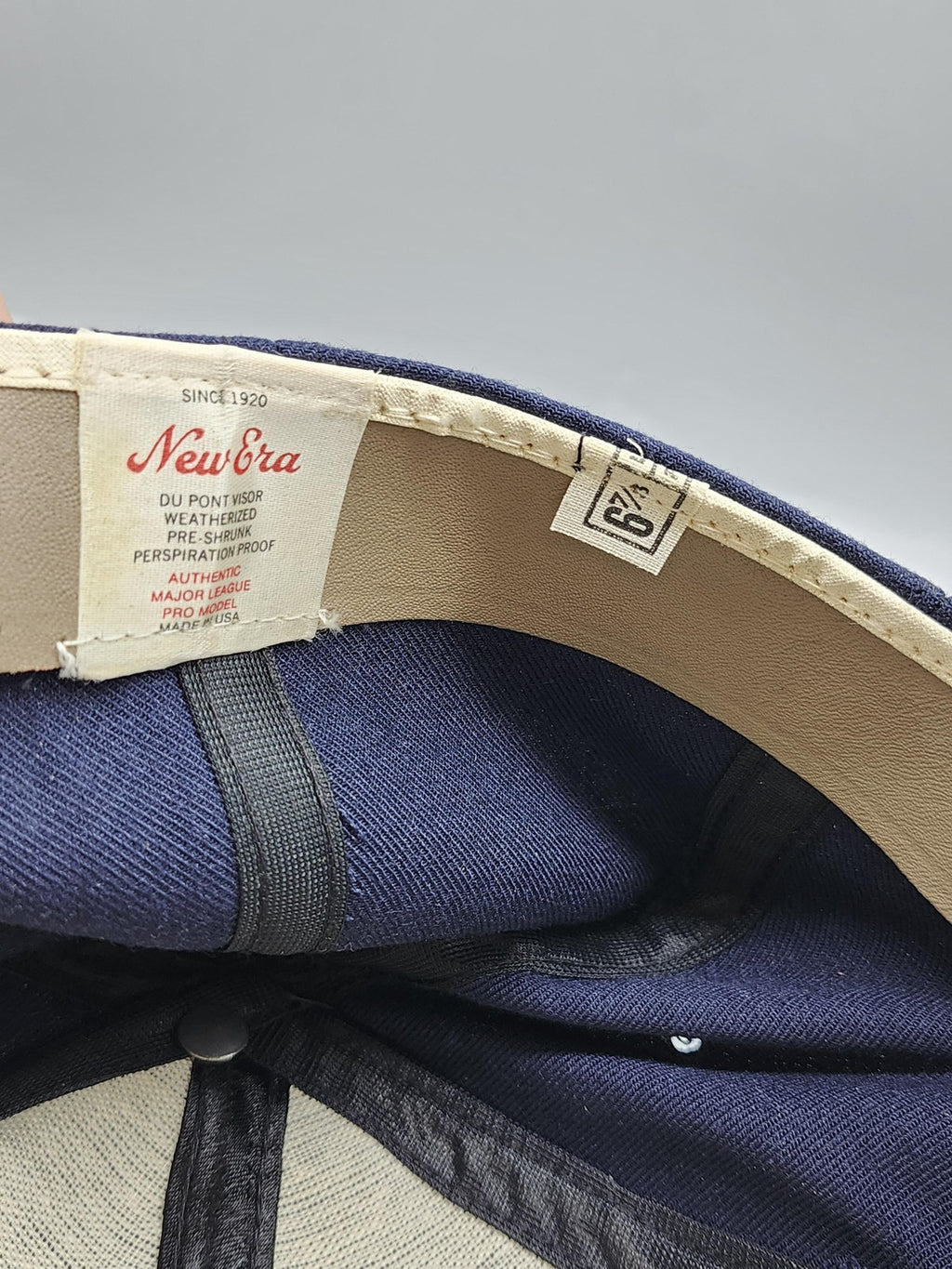 Vintage New Era NL Hat Cap Fitted Mens 6 7/8 Blue Wool Leather Baseball 80s