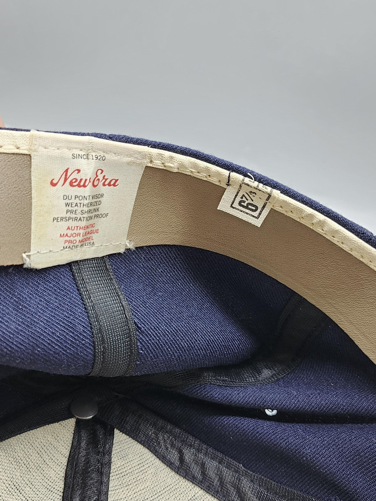 Vintage New Era NL Hat Cap Fitted Mens 6 7/8 Blue Wool Leather Baseball 80s