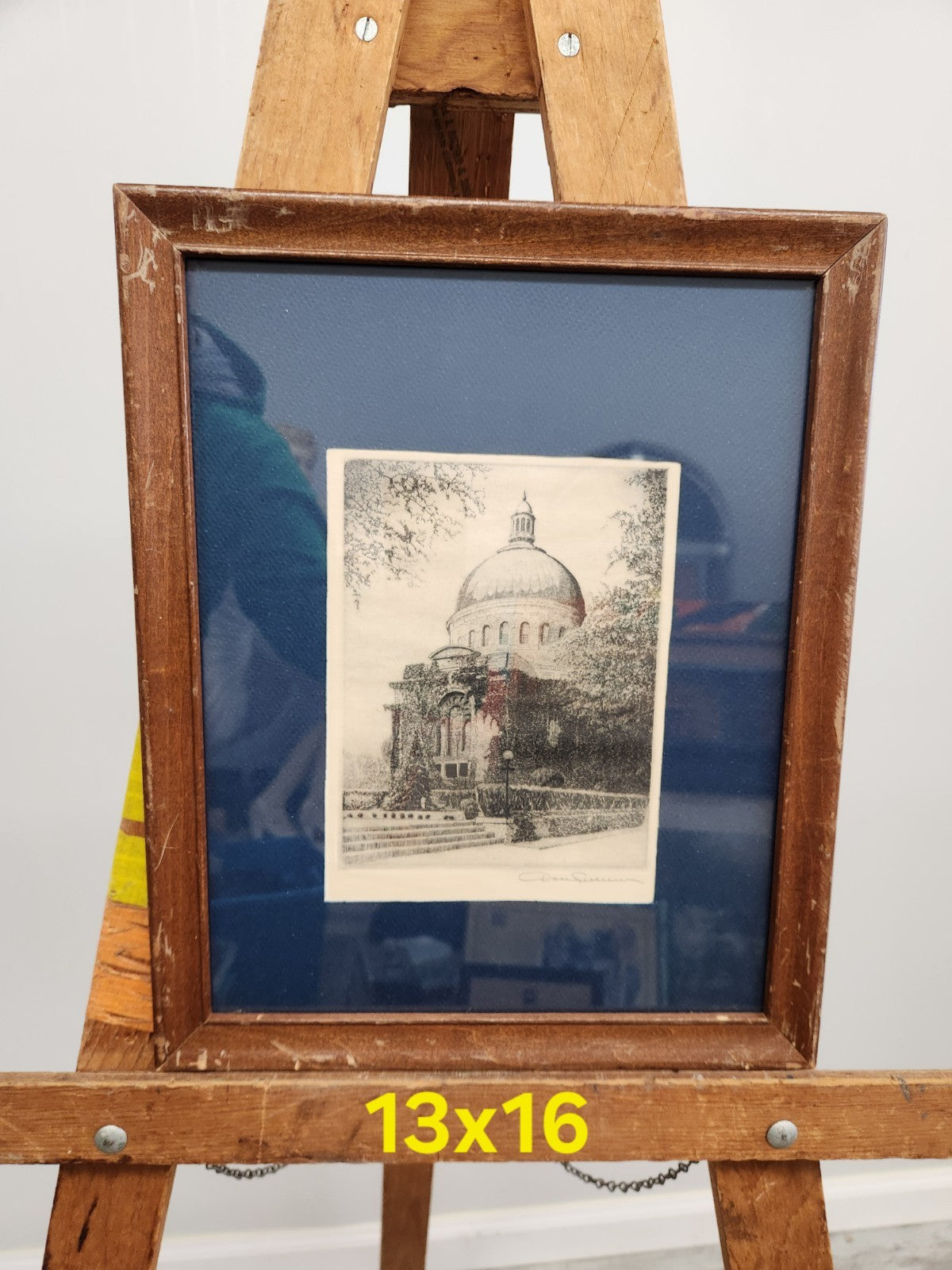 Original Signed Etching Print Cathedral Architecture Framed Artwork Vintage