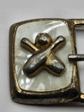 Vintage Gold Brass Medallion Belt Buckle Mens Rectangular White Inlay Western