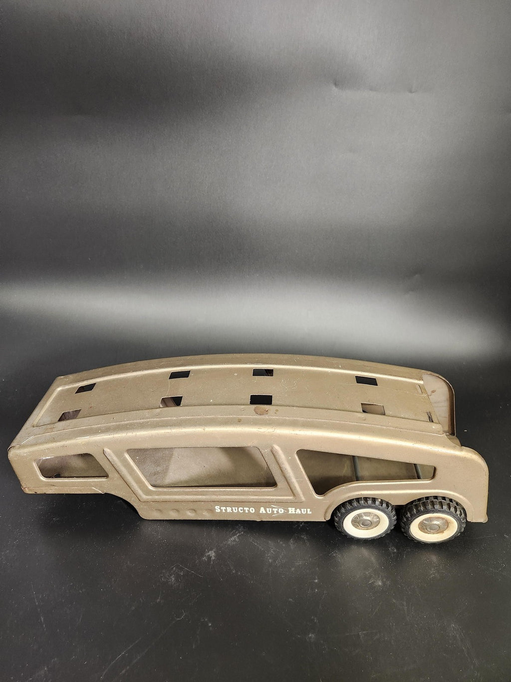 Vintage Structo Auto Haul Car Transporter Pressed Steel Brown Toy Loose Trailer