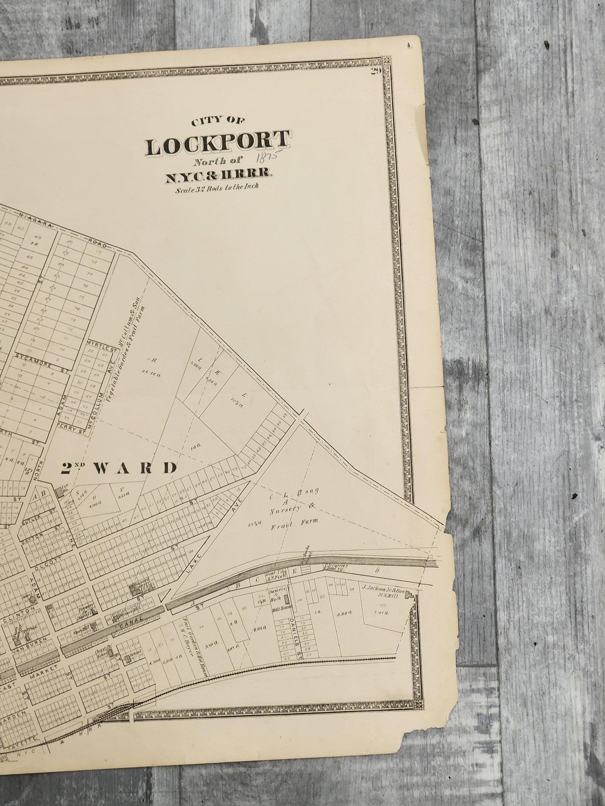 Vintage 1875 Lockport New York City Atlas Map 1st 2nd Ward 25.5x16 NY USA Print